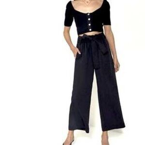 Wilfred Aritzia Gelas Wide Leg Cropped Tie Front Pants Dark Navy Blue Size 0